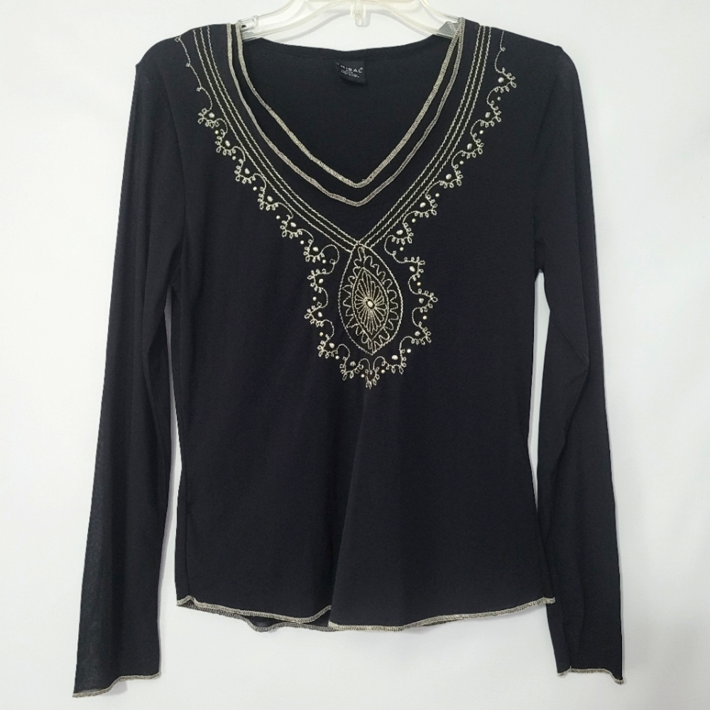 Tribal Brand Black with Gold Embroidered Trim Top Fully Lined Ladies Size M